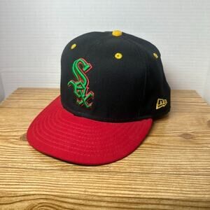 Chicago White Sox MLB New Era 59Fifty Fitted Hat Cap Size 7 1/4 Black Red Green